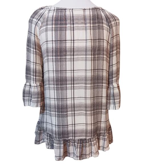 STYLE & CO Flannel Boho Top Blouse Small Plaid Ruffle Peasant Casual Work School - Picture 6 of 6